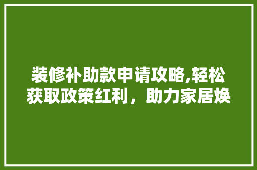 装修补助款申请攻略,轻松获取政策红利，助力家居焕新 装修补助款申请攻略,轻松获取政策红利，助力家居焕新 MI家设计百科