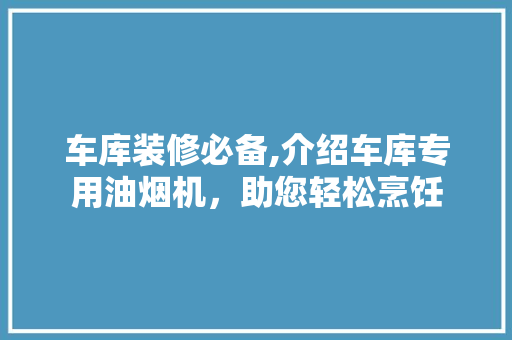 车库装修必备,介绍车库专用油烟机，助您轻松烹饪 车库装修必备,介绍车库专用油烟机，助您轻松烹饪 MI家公司推荐