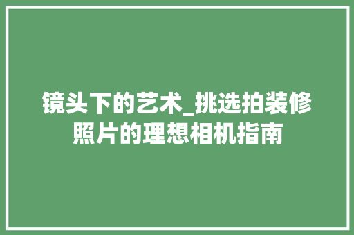 镜头下的艺术_挑选拍装修照片的理想相机指南