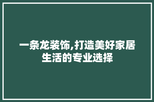 一条龙装饰,打造美好家居生活的专业选择 一条龙装饰,打造美好家居生活的专业选择 MI家公司推荐