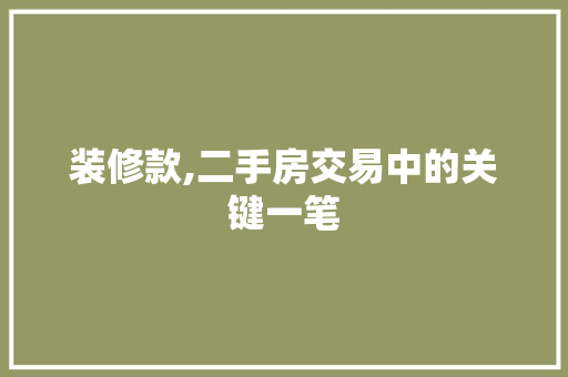 装修款,二手房交易中的关键一笔 装修款,二手房交易中的关键一笔 MI家设计指南