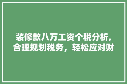 装修款八万工资个税分析,合理规划税务，轻松应对财务压力 装修款八万工资个税分析,合理规划税务，轻松应对财务压力 MI家公司推荐