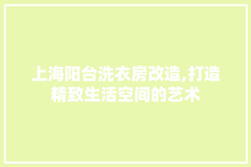 上海阳台洗衣房改造,打造精致生活空间的艺术