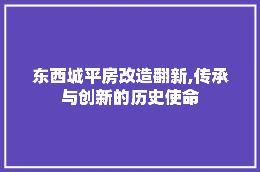 东西城平房改造翻新,传承与创新的历史使命