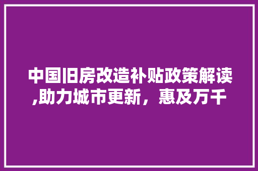 中国旧房改造补贴政策解读,助力城市更新，惠及万千家庭