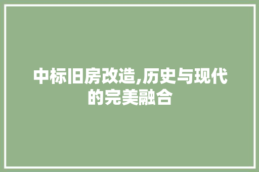 中标旧房改造,历史与现代的完美融合