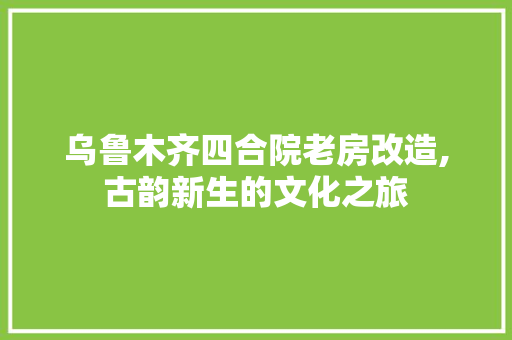 乌鲁木齐四合院老房改造,古韵新生的文化之旅