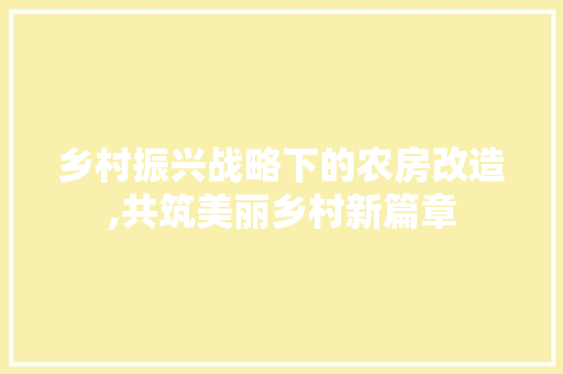 乡村振兴战略下的农房改造,共筑美丽乡村新篇章