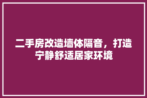 二手房改造墙体隔音，打造宁静舒适居家环境