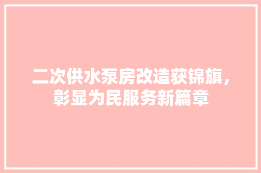 二次供水泵房改造获锦旗，彰显为民服务新篇章 MI家设计指南