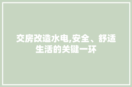 交房改造水电,安全、舒适生活的关键一环