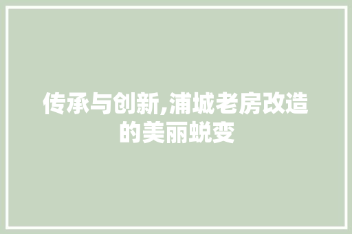 传承与创新,浦城老房改造的美丽蜕变