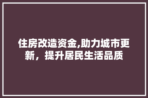住房改造资金,助力城市更新，提升居民生活品质