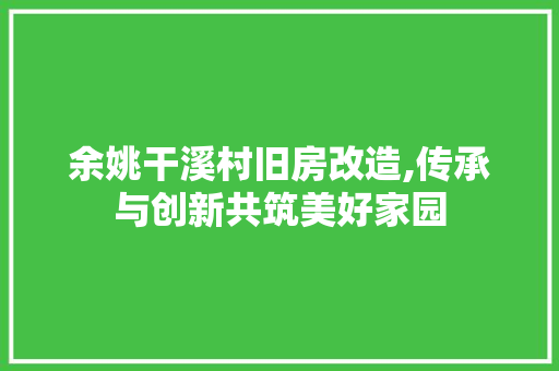 余姚干溪村旧房改造,传承与创新共筑美好家园