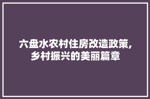 六盘水农村住房改造政策,乡村振兴的美丽篇章