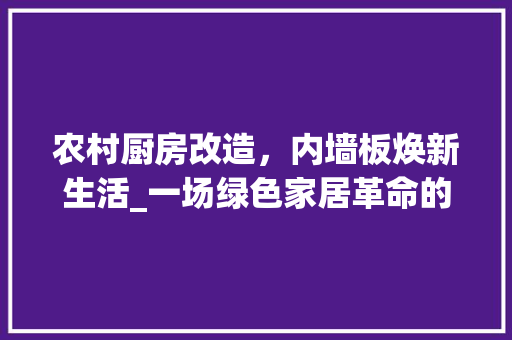 农村厨房改造，内墙板焕新生活_一场绿色家居革命的方法探索(农村厨房改装)