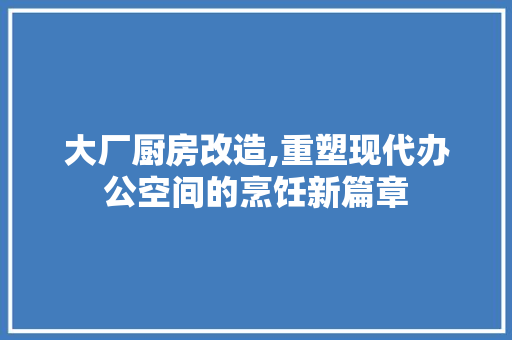 大厂厨房改造,重塑现代办公空间的烹饪新篇章