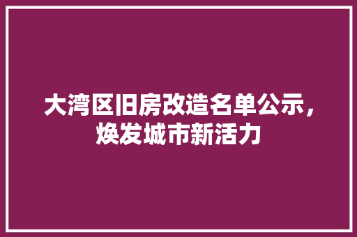 大湾区旧房改造名单公示，焕发城市新活力