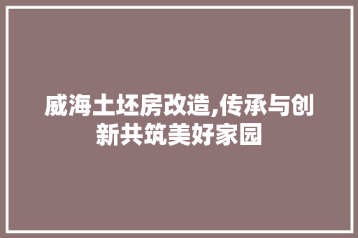 威海土坯房改造,传承与创新共筑美好家园