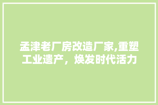 孟津老厂房改造厂家,重塑工业遗产，焕发时代活力