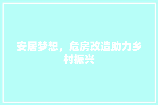 安居梦想，危房改造助力乡村振兴