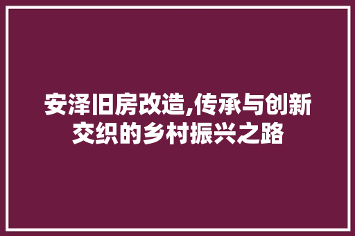 安泽旧房改造,传承与创新交织的乡村振兴之路