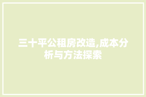 三十平公租房改造,成本分析与方法探索