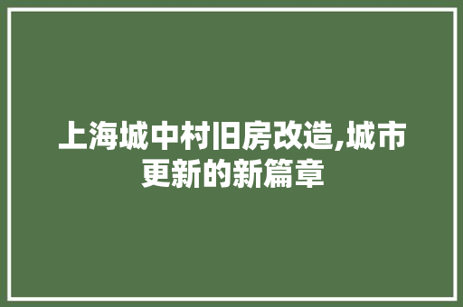 上海城中村旧房改造,城市更新的新篇章 MI家装修攻略