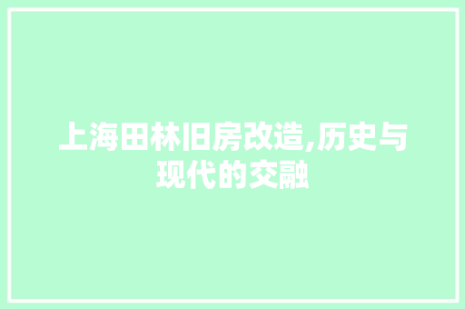 上海田林旧房改造,历史与现代的交融