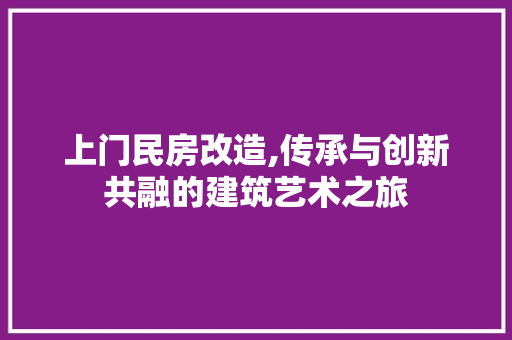 上门民房改造,传承与创新共融的建筑艺术之旅