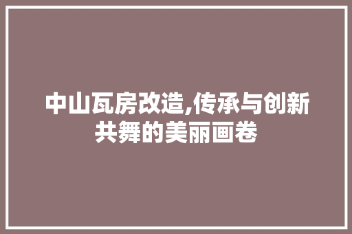 中山瓦房改造,传承与创新共舞的美丽画卷