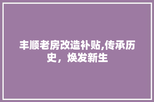 丰顺老房改造补贴,传承历史，焕发新生