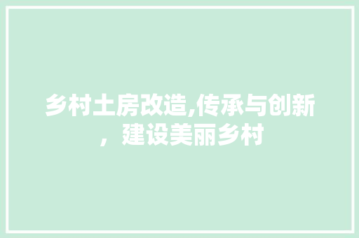 乡村土房改造,传承与创新，建设美丽乡村