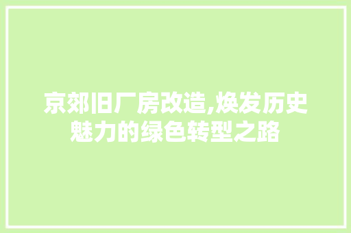京郊旧厂房改造,焕发历史魅力的绿色转型之路