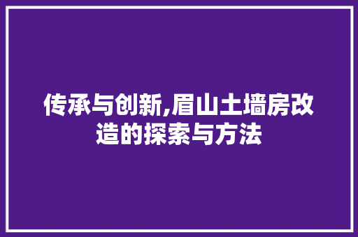 传承与创新,眉山土墙房改造的探索与方法