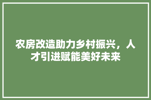农房改造助力乡村振兴，人才引进赋能美好未来