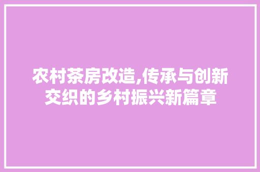 农村茶房改造,传承与创新交织的乡村振兴新篇章