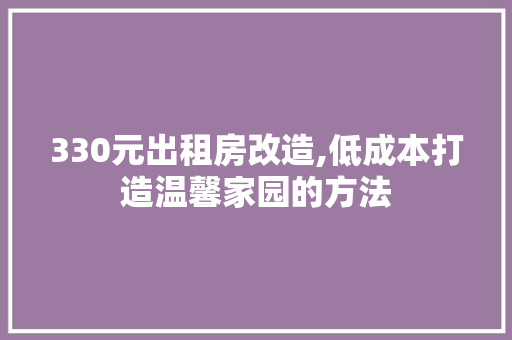 330元出租房改造,低成本打造温馨家园的方法