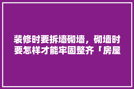 装修时要拆墙砌墙，砌墙时要怎样才能牢固整齐「房屋装修砌墙技巧视频」