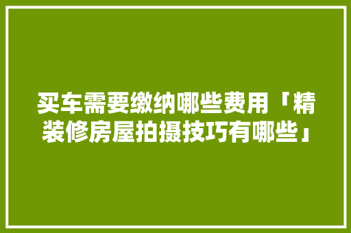 买车需要缴纳哪些费用「精装修房屋拍摄技巧有哪些」(买车需要缴纳什么费用)