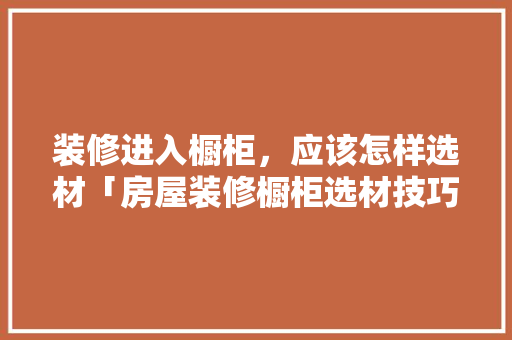 装修进入橱柜，应该怎样选材「房屋装修橱柜选材技巧视频」 装修进入橱柜，应该怎样选材「房屋装修橱柜选材技巧视频」 MI家装修攻略