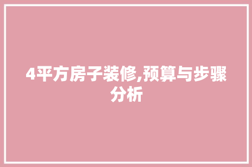 4平方房子装修,预算与步骤分析 4平方房子装修,预算与步骤分析 MI家装修经验