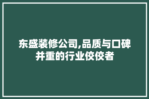 东盛装修公司,品质与口碑并重的行业佼佼者 东盛装修公司,品质与口碑并重的行业佼佼者 MI家装修攻略