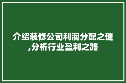 介绍装修公司利润分配之谜,分析行业盈利之路(装修公司利润怎么分配)