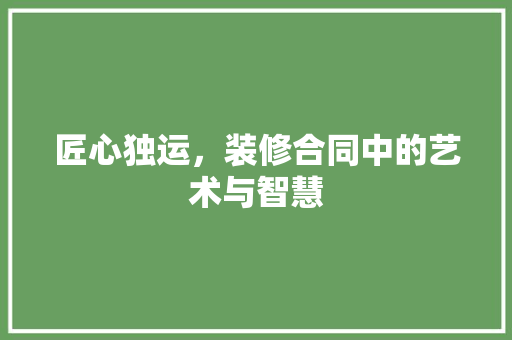 匠心独运,装修合同中的艺术与智慧 MI家设计指南 匠心独运,装修合同中的艺术与智慧 匠心独运,装修合同中的艺术与智慧 MI家设计指南