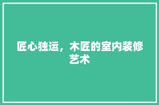 匠心独运，木匠的室内装修艺术 匠心独运，木匠的室内装修艺术 MI家装修经验