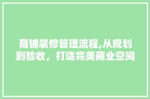 商铺装修管理流程,从规划到验收，打造完美商业空间 商铺装修管理流程,从规划到验收，打造完美商业空间 MI家公司推荐