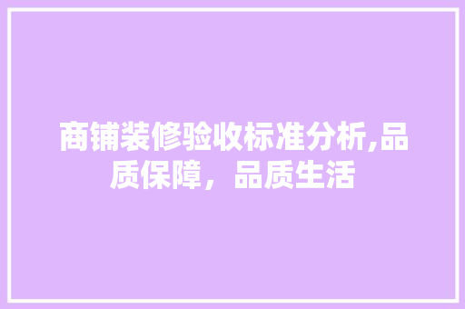 商铺装修验收标准分析,品质保障，品质生活(商铺装饰装修验收标准)