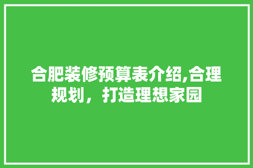 合肥装修预算表介绍,合理规划，打造理想家园 合肥装修预算表介绍,合理规划，打造理想家园 MI家设计百科