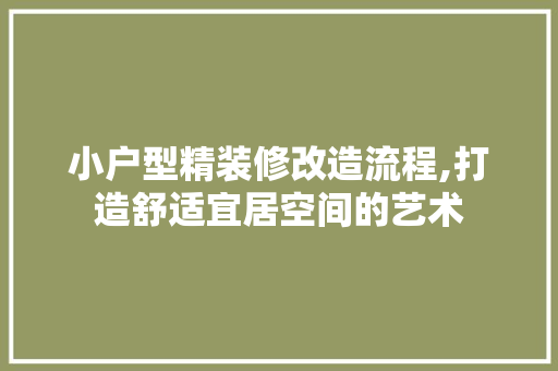小户型精装修改造流程,打造舒适宜居空间的艺术 小户型精装修改造流程,打造舒适宜居空间的艺术 MI家设计百科